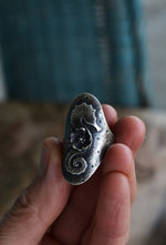 Seahorse Hibiscus Flower Saddle Ring - Will fit like a Size 10.5