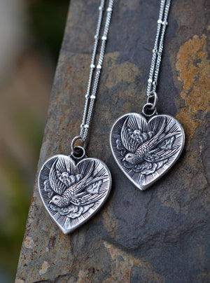 Only 3 Left! PRE-ORDER - Tattoo Heart / Swallow Pendant - Double Sided - 18" or 20" Chain Included