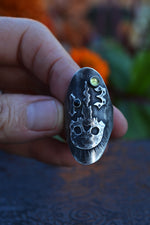 Skull Candle 13 Ring - Peridot and Black Onyx -  Will fit like a Size 9