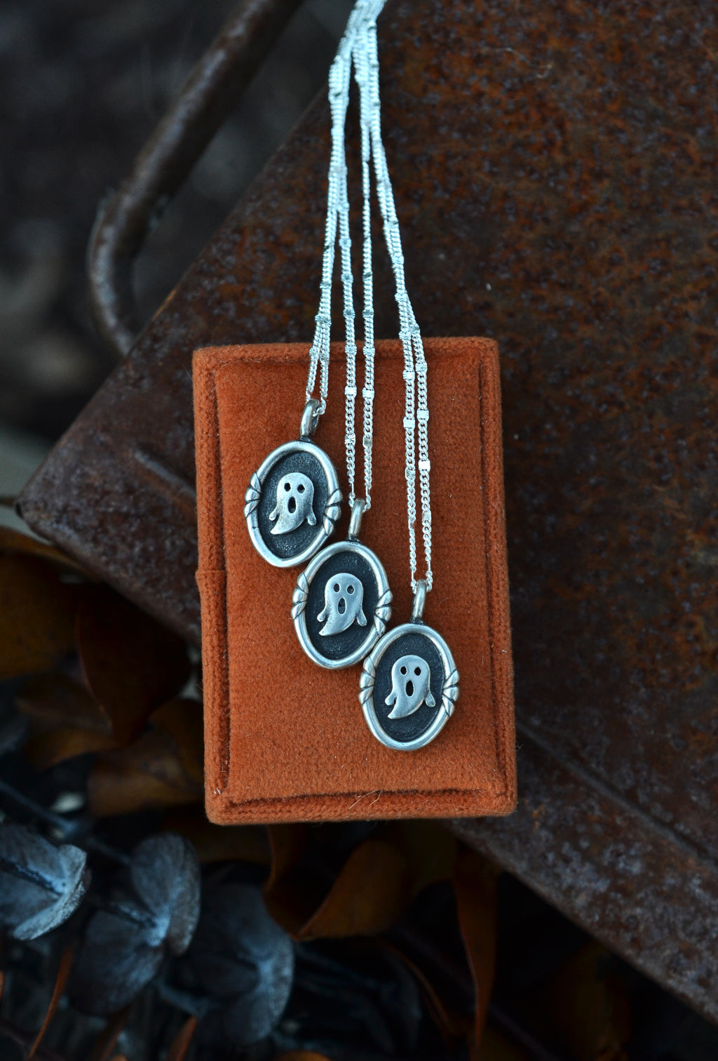 Surprised Ghostie Cameo Charm Necklace - Sterling Silver - 18" or 20" Chain Included