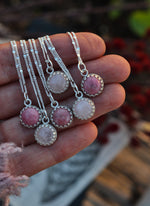 Gallery Charm Necklace - Rhodonite or Rose Quartz -  18" Chain Included
