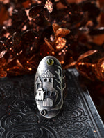 Haunted House Ring - Peridot and Black Onyx - Will fit like a size 9