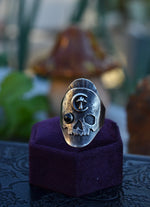 Celestial Mushroom Skull Saddle Ring - Black Star Diopside - Size 8.5
