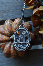 Night of the Dead Graveyard Necklace - Citrine and Black Onyx - 18" Chain Included