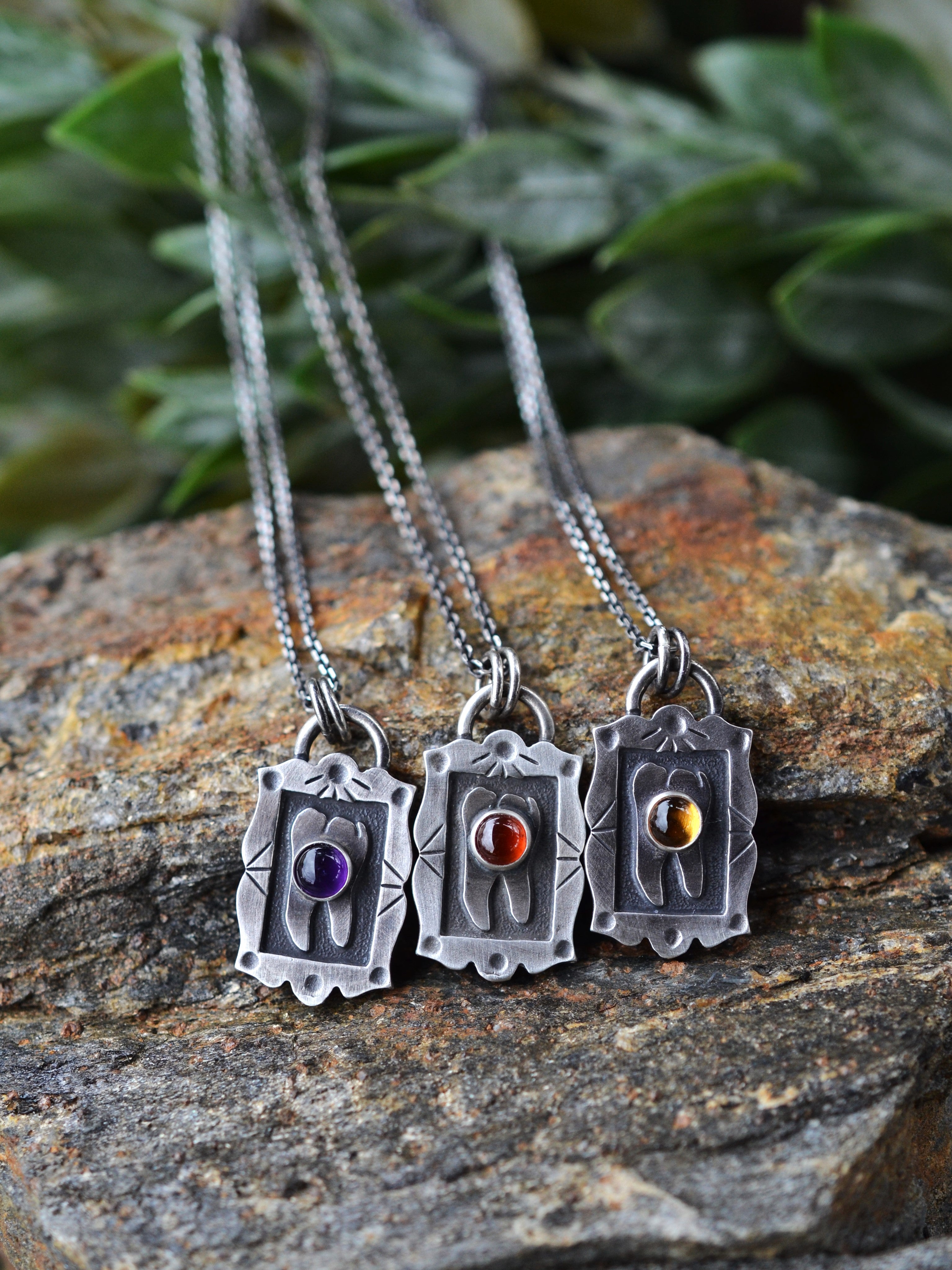 Sweet Tooth Molar Pendant - Choose Your Stone  - 16" or 18" Chain Included