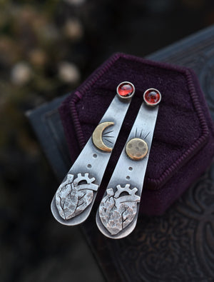 Celestial Hearts - Post Style Earrings - Garnet