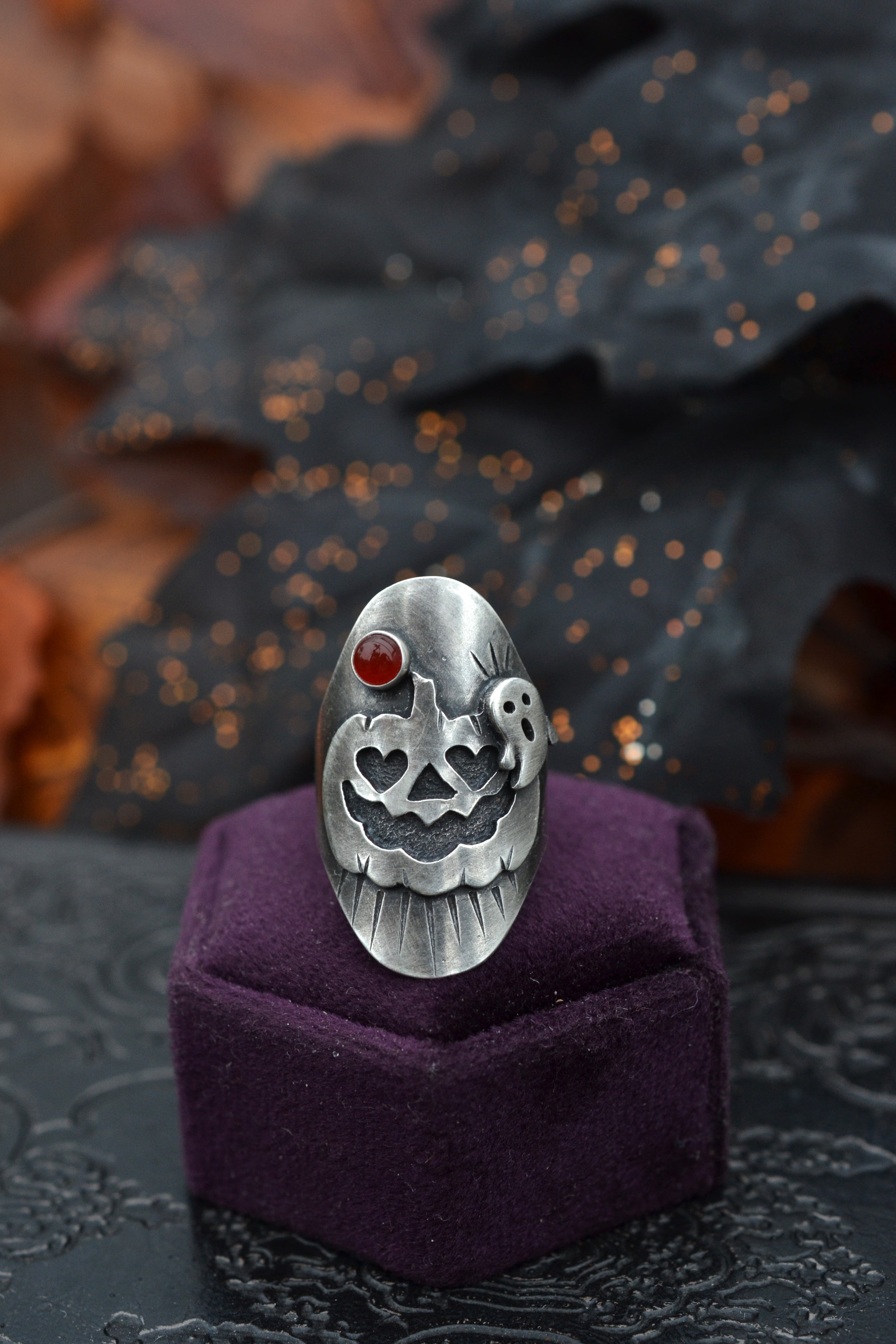 Jack-0-Lantern Ghost Ring - Carnelian - Will Fit Like a Size 5.5