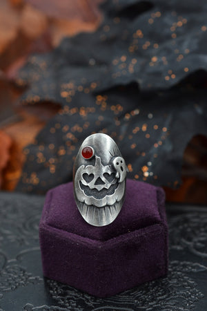 Jack-0-Lantern Ghost Ring - Carnelian - Will Fit Like a Size 5.5