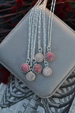 Gallery Charm Necklace - Rhodonite or Rose Quartz -  18" Chain Included
