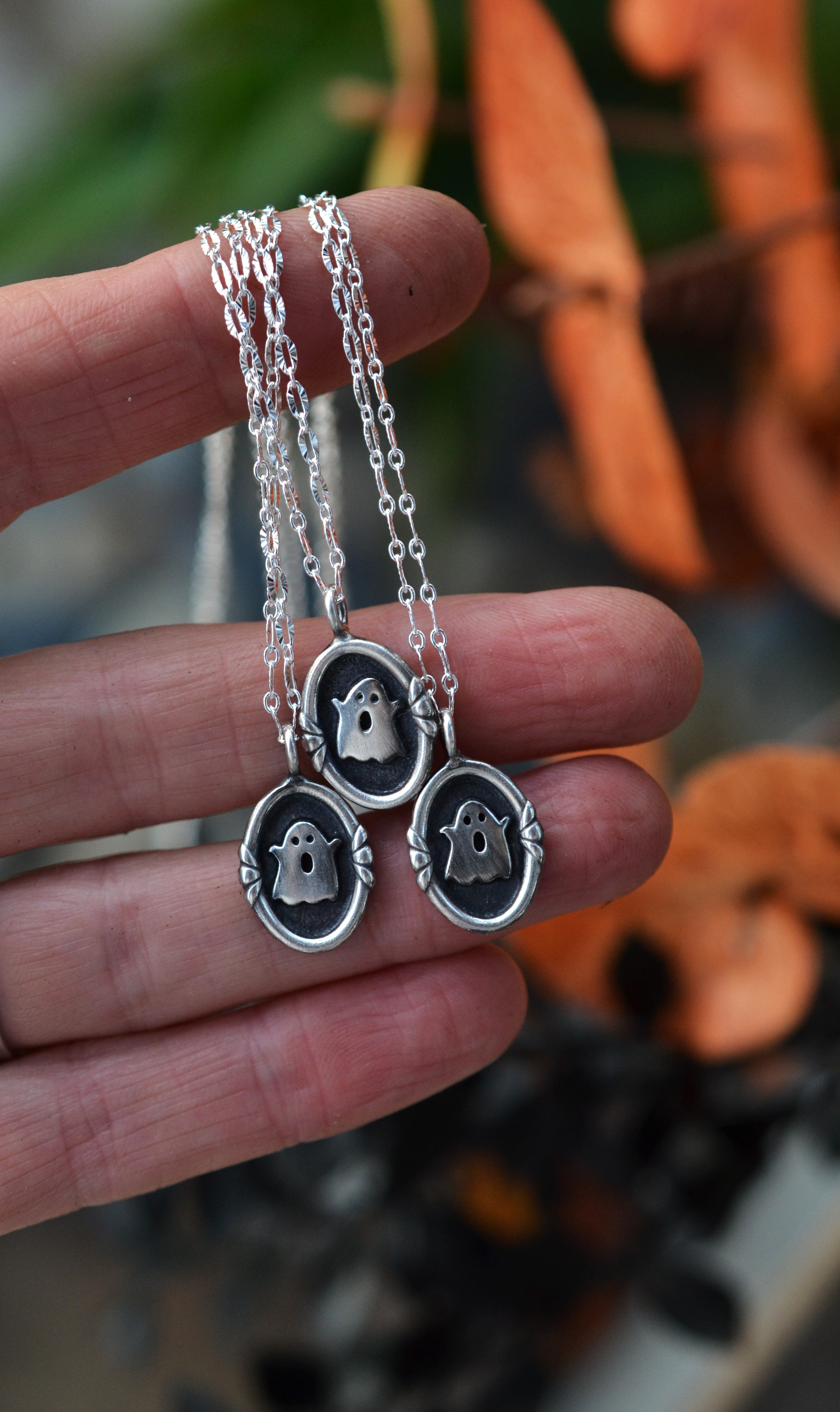 Ghostie Charm Necklace - Sterling Silver - 18" Chain Included