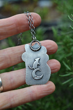 Witchy Cat with Pumpkin OOAK Necklace - 3 Carnelian Gemstones - 18" Chain