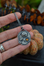 Halloween Skull Charm - Jolly Jack-O-Lantern with Vine - Citrine - 18" Chain
