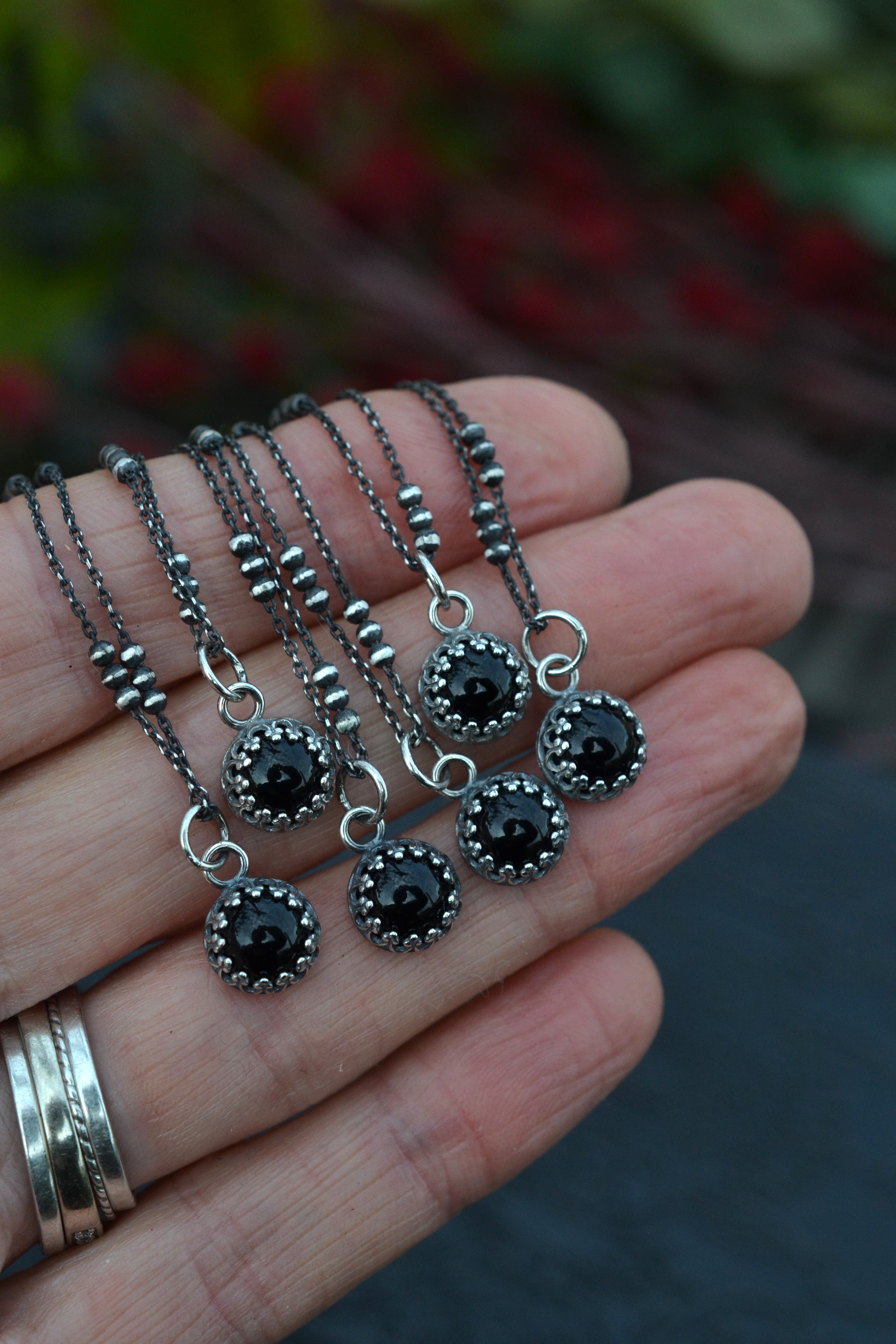 Delicate Gallery Charm Necklace - Black Onyx -   Chain Included