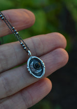 Crescent Moon Cameo Charm Necklace - Black Onyx - 16" Chain