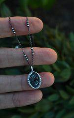 Crescent Moon Cameo Charm Necklace - Black Onyx - 16" Chain