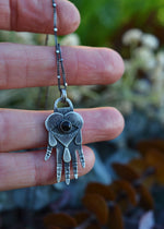 Crying Eye Heart Hand Charm - Black Onyx - 18" Chain Included