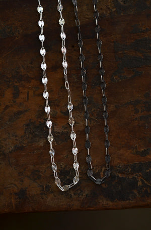 Sunburst Patterned Oval Cable Chain - Sterling Silver - 18"