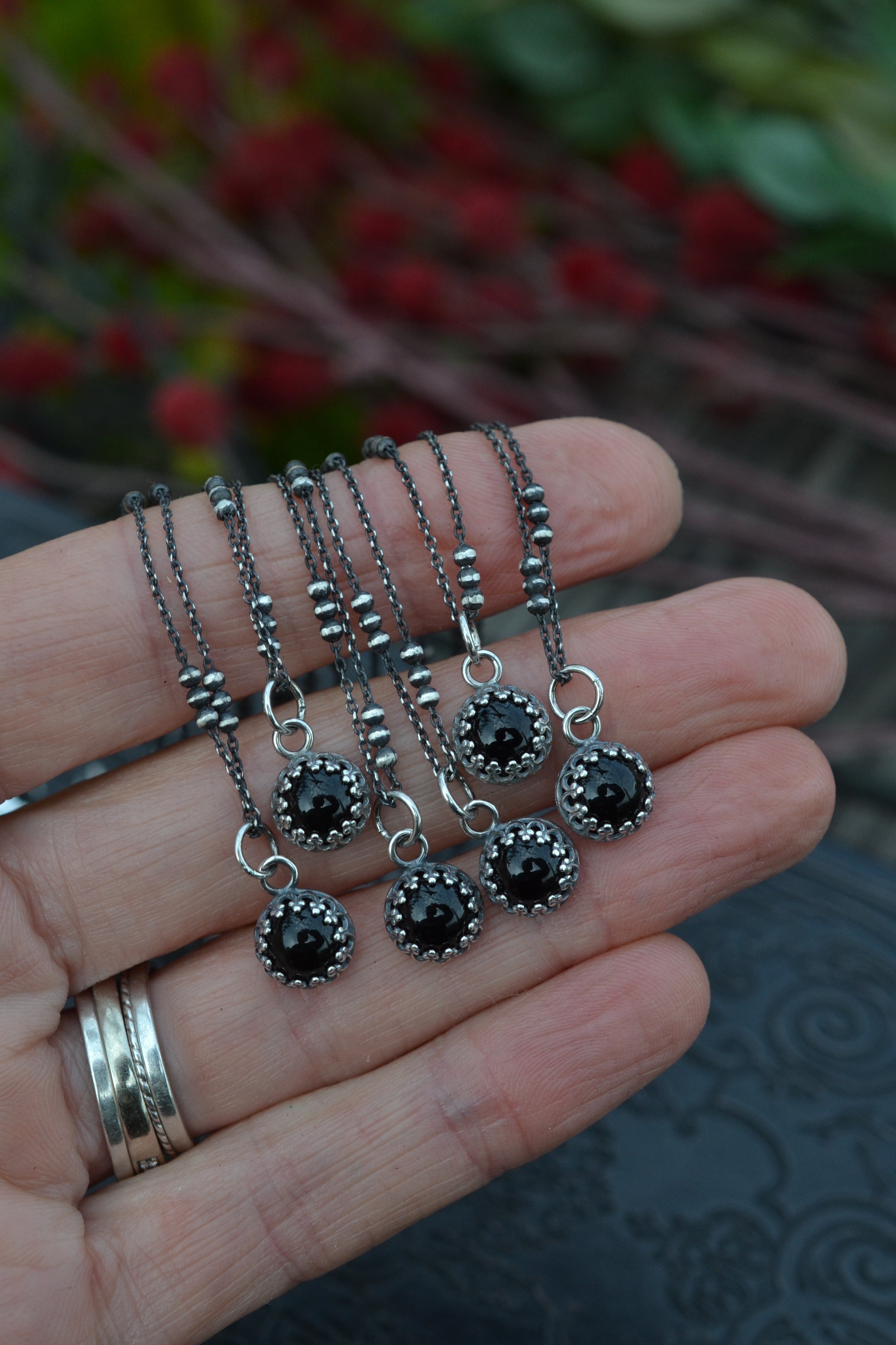 Delicate Gallery Charm Necklace - Black Onyx -   Chain Included