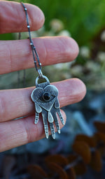 Crying Eye Heart Hand Charm - Black Onyx - 18" Chain Included