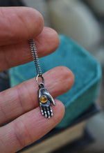Pre-Order! Keeper of the Light - Tiny Hand Charm - Citrine or Rainbow Moonstone - 18" Chain Included