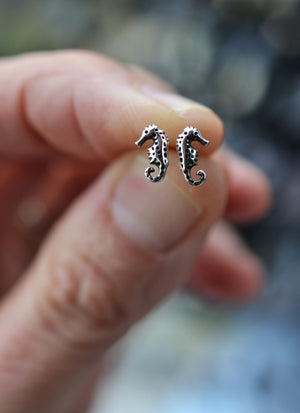 TINY Seahorse Studs - Sterling Silver