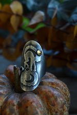 Black Cat Jack-0-lantern Ring - Size 7  - Citrine and Black Onyx
