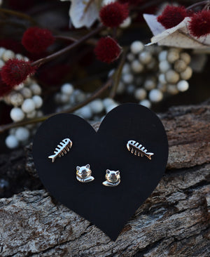 Cat Fish Earring Set - 2 Pairs of Stud Earrings