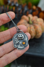 Halloween Skull Charm - Jolly Jack-O-Lantern with Vine - Citrine - 18" Chain