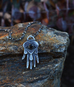 Crying Eye Heart Hand Charm - Black Onyx - 18" Chain Included