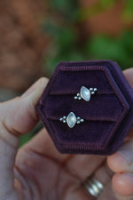 Winter's Snow Stud Earrings - Rainbow Moonstone - One pair