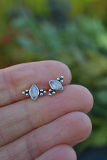 Winter's Snow Stud Earrings - Rainbow Moonstone - One pair