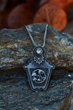 Garden Lantern Necklace - Black Mother of Pearl - 24" Chain
