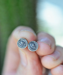 Last Pair! Sterling Silver Stamped All Seeing Eye Studs