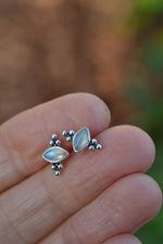 Winter's Snow Stud Earrings - Rainbow Moonstone - One pair