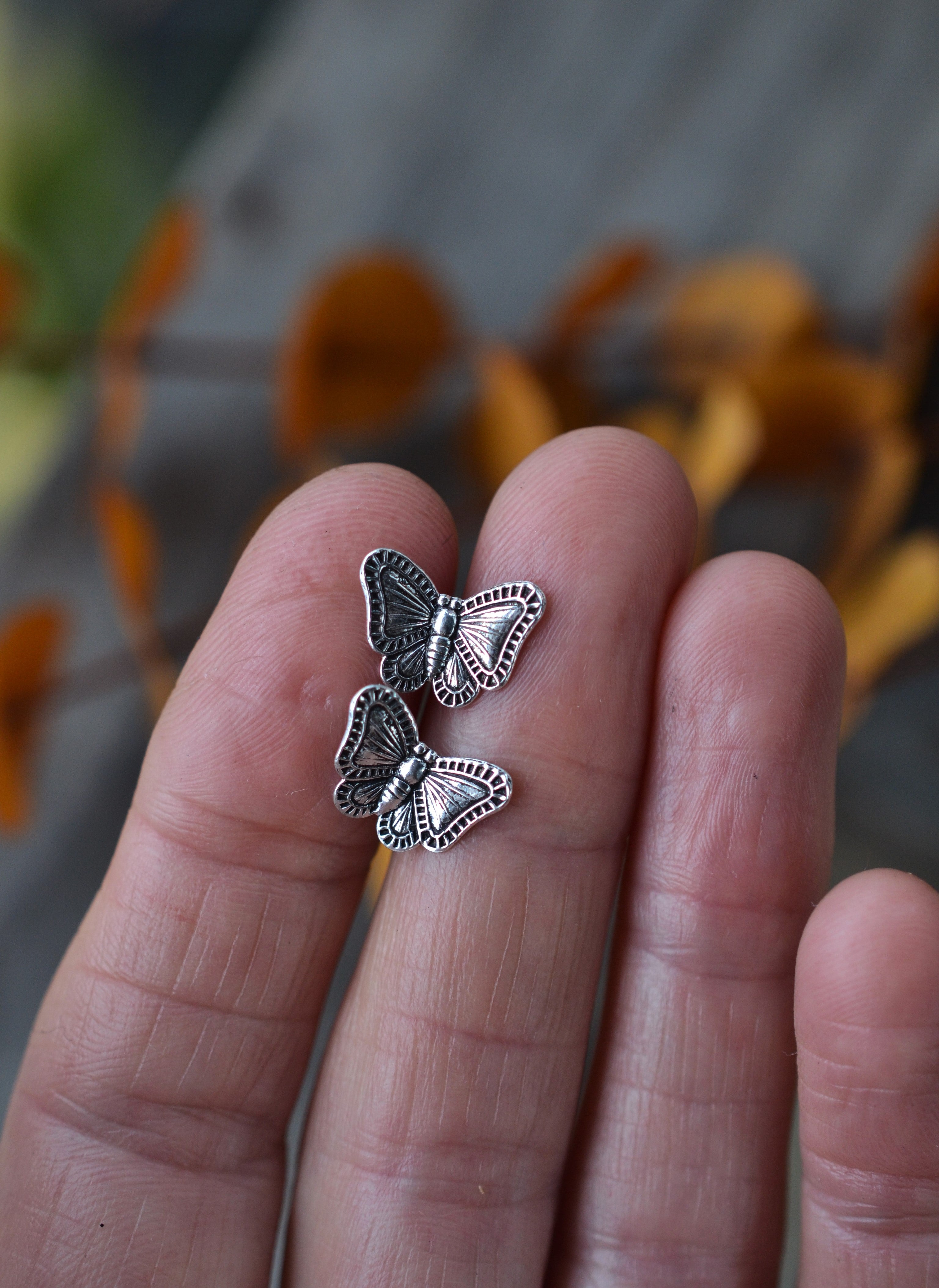 Only 1 pair left! Stamped Butterfly Earrings - Sterling Silver