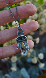 Crying Eye Hand Charm - Black Onyx - 18" Chain Included
