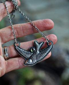 PRE-ORDER - Tattoo Swallow Pendant - Choose Your Stone - Chain Included and Adjustable