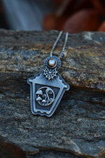 Garden Lantern Necklace - Black Mother of Pearl - 24" Chain