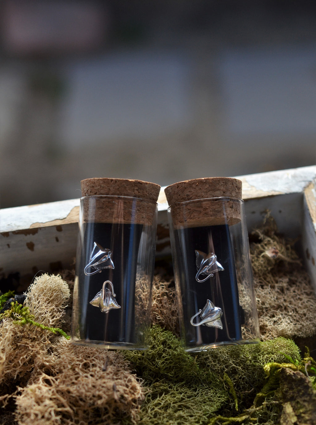 Message in a Bottle Earrings #2 - Large Manta Rays