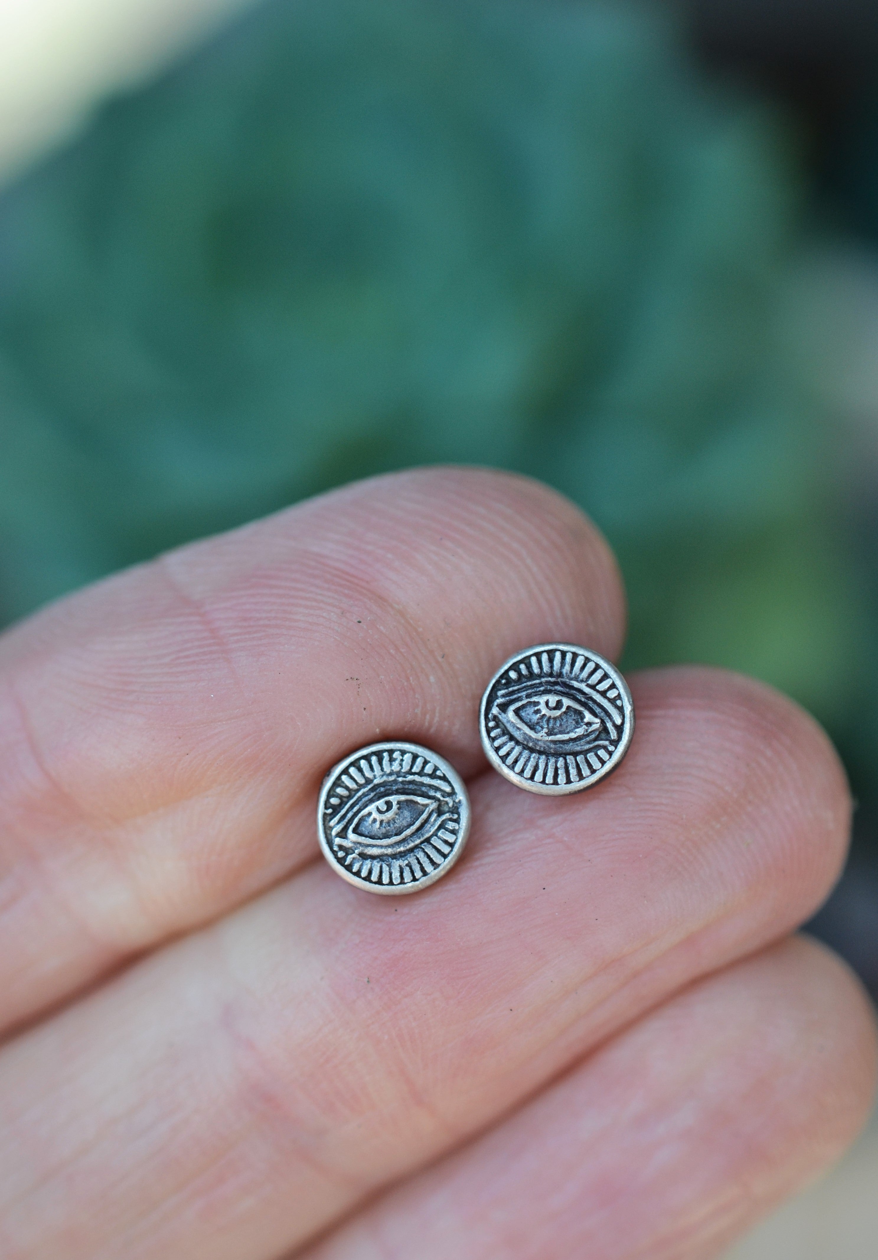 Last Pair! Sterling Silver Stamped All Seeing Eye Studs