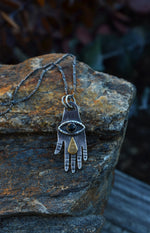 Crying Eye Hand Charm - Black Onyx - 18" Chain Included