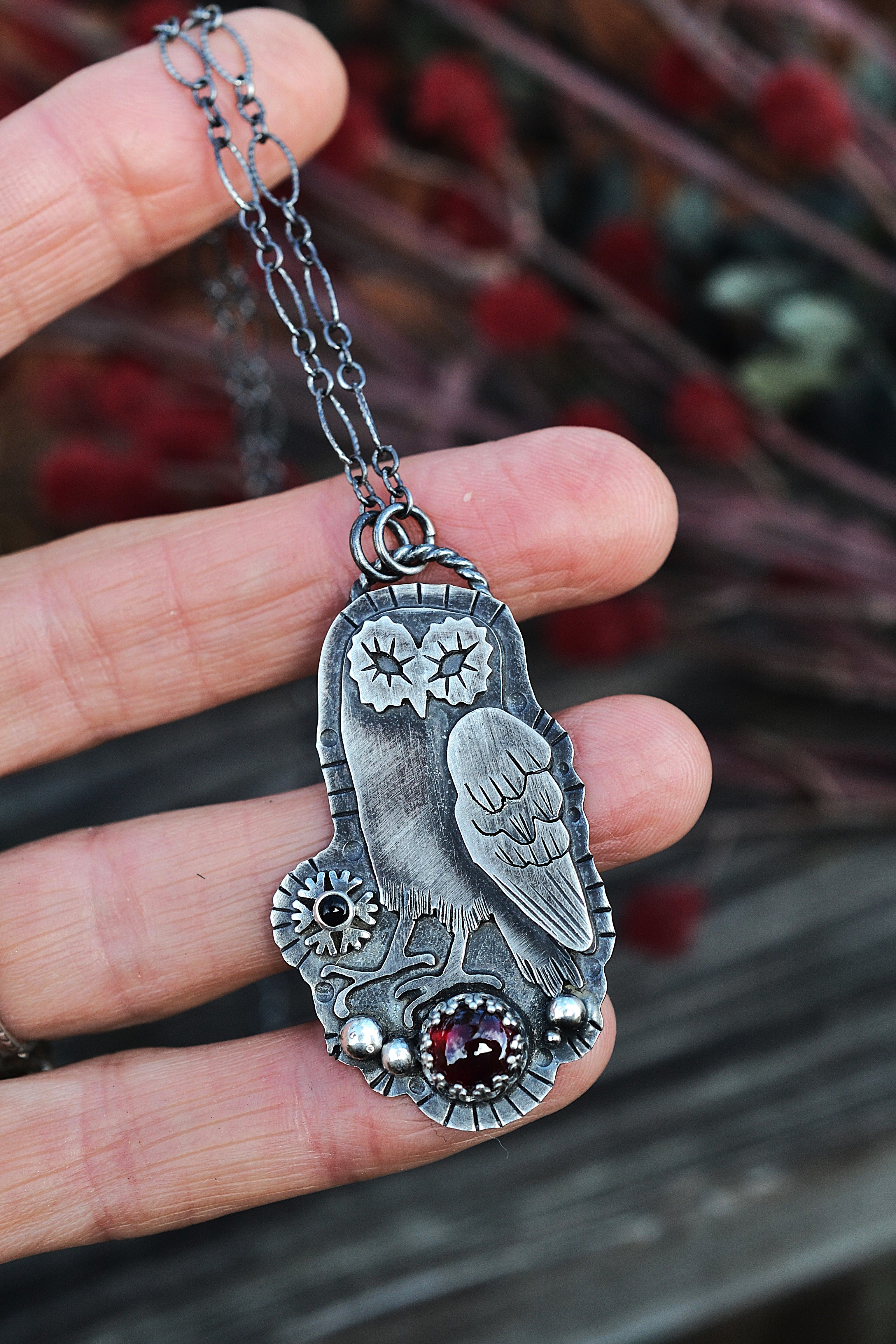 Sterling Silver Winter Owl Pendant -  18" Chain Included with 2" extender