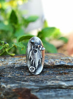 Ghastly Ghost Ring with Flying Bat and Skull  - Hematite  - Will Fit Like a Size 6.5
