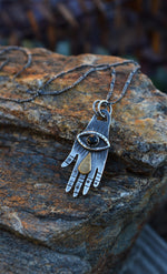 Crying Eye Hand Charm - Black Onyx - 18" Chain Included
