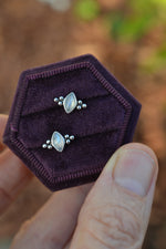 Winter's Snow Stud Earrings - Rainbow Moonstone - One pair