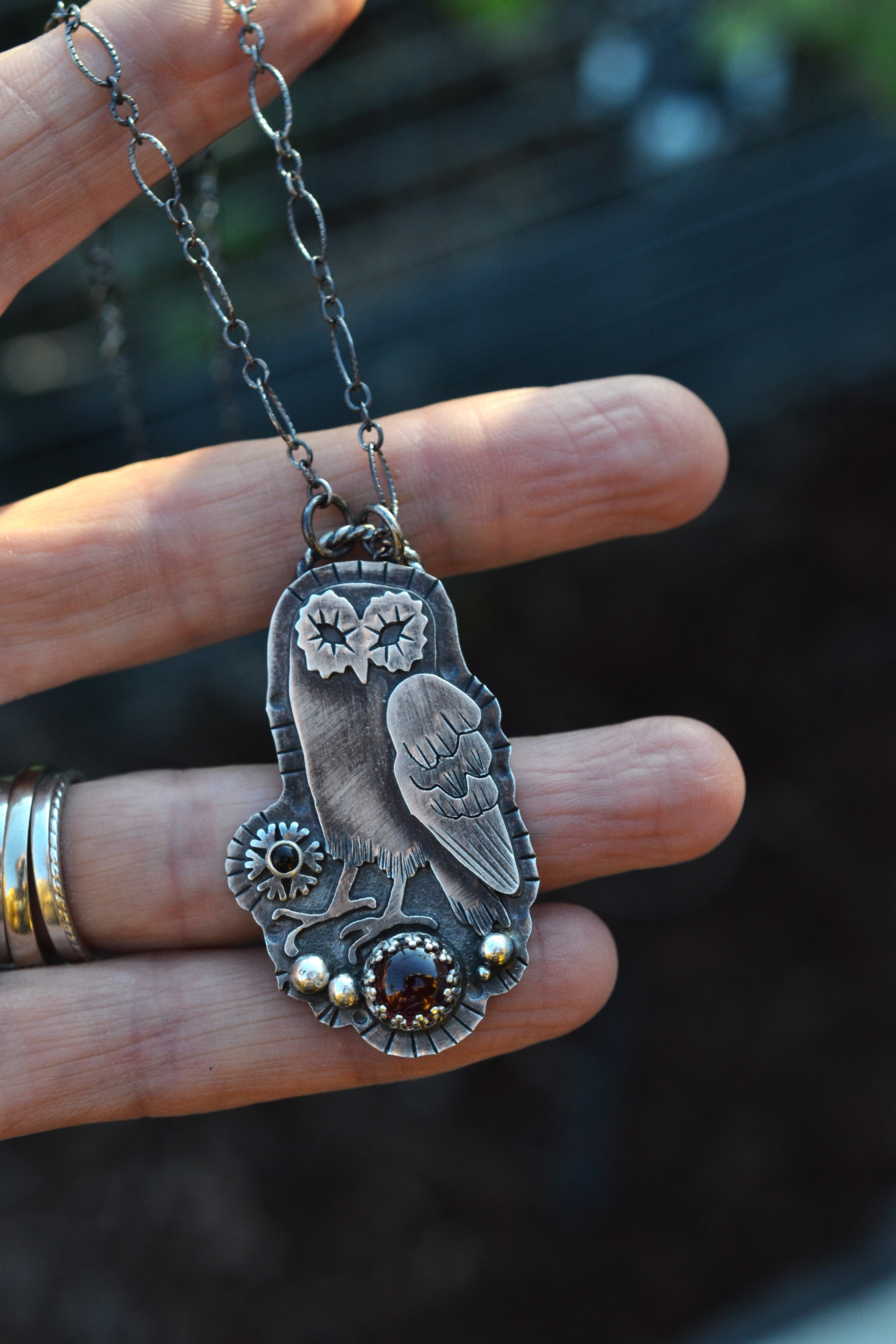 Sterling Silver Winter Owl Pendant -  18" Chain Included with 2" extender