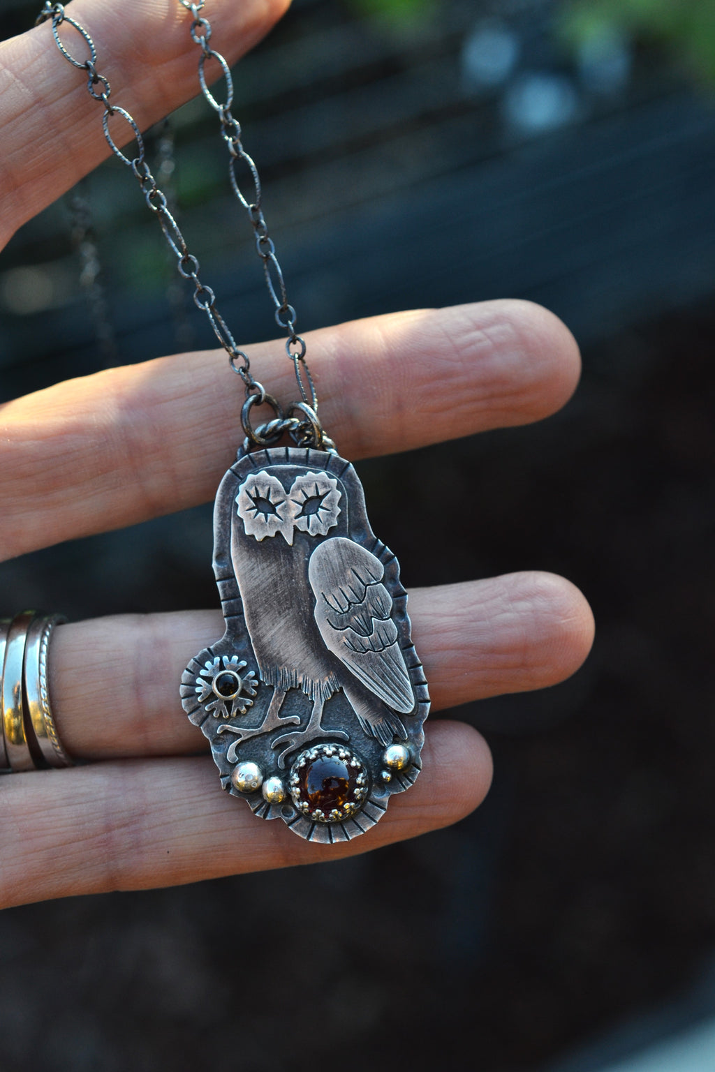 Sterling Silver Winter Owl Pendant -  18" Chain Included with 2" extender