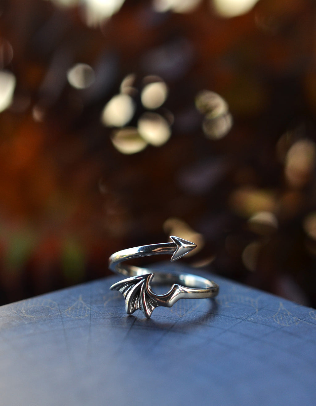 Bat Wing Adjustable Ring - Sterling Silver - Sizes 6-10