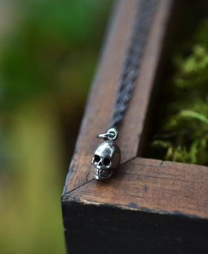 Small Skull Charm Necklace - Sterling Silver - 18" Twist Chain Included
