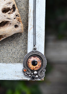 Kraken Necklace - Deep Sea Eye  - Carnelian and Black Onyx - 24" Curb Chain Included